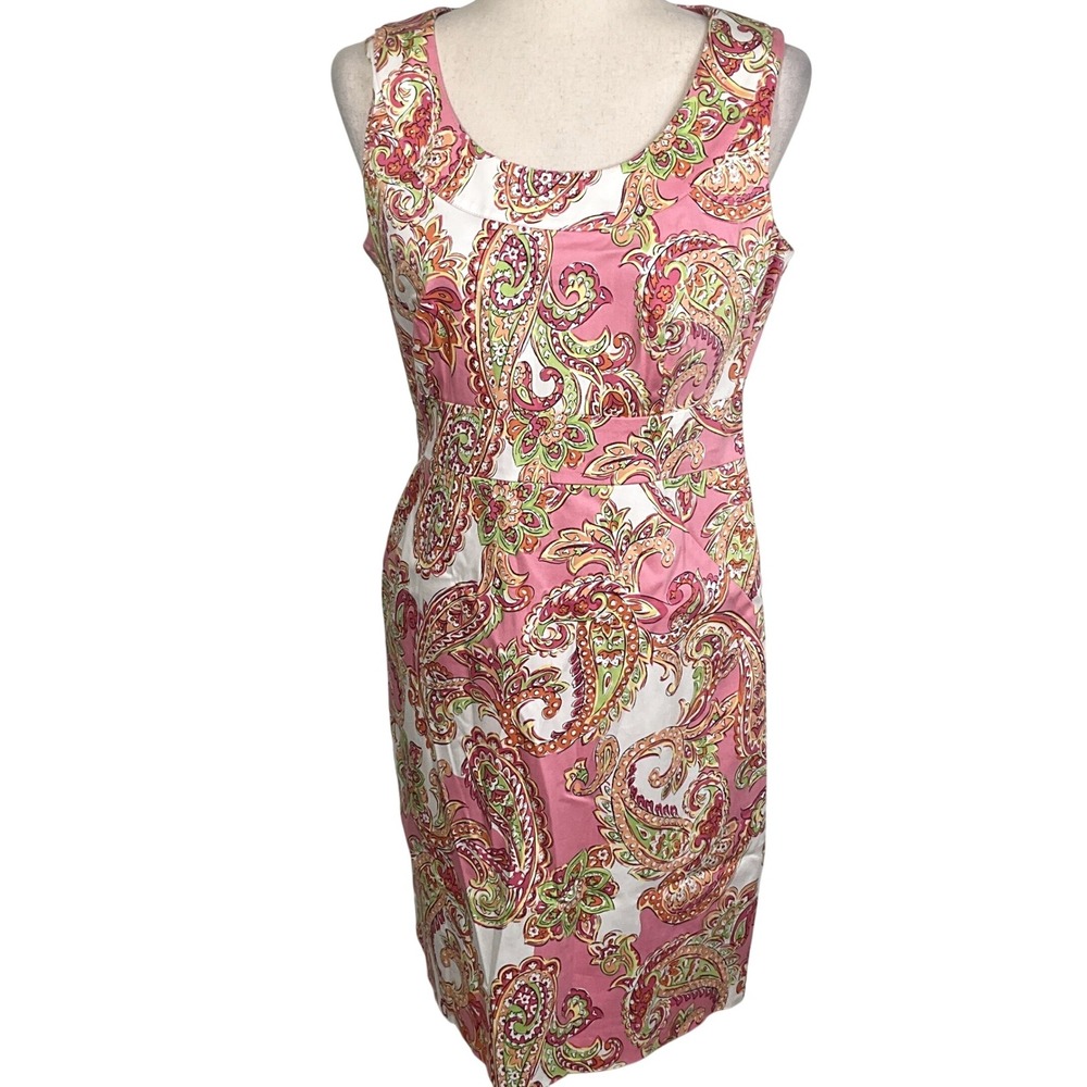 Jones New York Signature Dress Women 8P Pink Paisley Sheath Tank Summer Classic